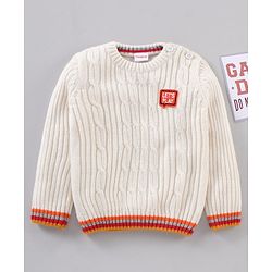 Babyhug Full Sleeves Cable Knit Sweater - White