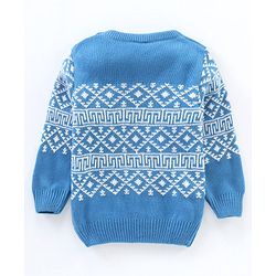 Babyhug Full Sleeves Knit Jacquard Sweater - Blue