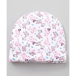 Babyhug 100 % Cotton Caps Printed Pack Of 2 White Pink - Diameter 10.5 cm