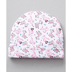 Babyhug 100 % Cotton Caps Printed Pack Of 2 White Pink - Diameter 10.5 cm