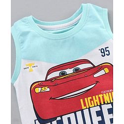 Babyhug Sleeveless T-Shirt Car Print - Blue White