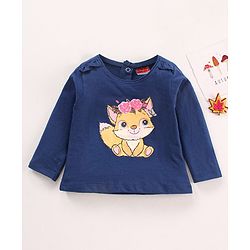 Babyhug 100% Cotton Knit Full Sleeves T-Shirt Fox Print - Navy