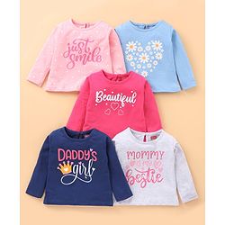 Babyhug Full Sleeves T-Shirts Text Print Pack of 5 - Multicolor