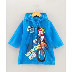 Babyhug Full Sleeves Hooded Raincoat Disney Mickey Print - Blue