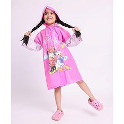 Babyhug Full Sleeves Hooded Raincoat Disney Minne Mouse Print - Purple