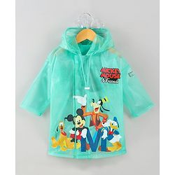Babyhug Full Sleeves Hooded Raincoat Disney Micky Mouse & Friends Print - Sky Blue