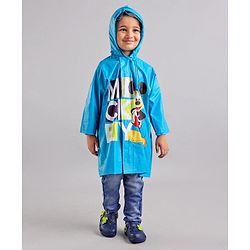 Babyhug Full Sleeves Hooded Raincoat Disney Mickey Mouse Print - Blue