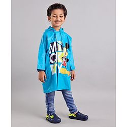Babyhug Full Sleeves Hooded Raincoat Disney Mickey Mouse Print - Blue