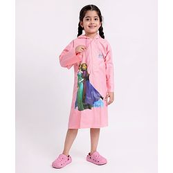 Babyhug PVC Full Sleeves Hooded Raincoat Disney Frozen Print - Pink