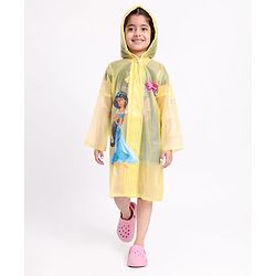 Babyhug PVC Full Sleeves Hooded Raincoat Princess Jasmine Print - Yellow
