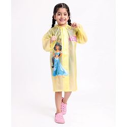 Babyhug PVC Full Sleeves Hooded Raincoat Princess Jasmine Print - Yellow