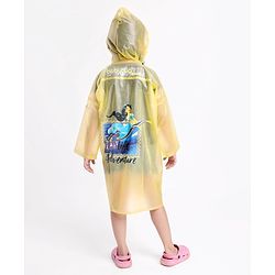 Babyhug PVC Full Sleeves Hooded Raincoat Princess Jasmine Print - Yellow