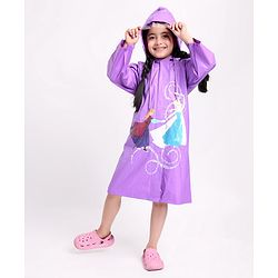 Babyhug Full Sleeves Hooded Raincoat Disney Princess Print - Purple