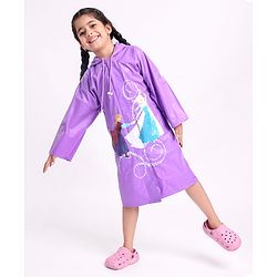 Babyhug Full Sleeves Hooded Raincoat Disney Princess Print - Purple
