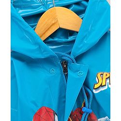 Babyhug PVC Full Sleeves Hooded Raincoat Spiderman Print - Blue
