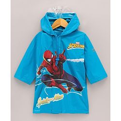 Babyhug PVC Full Sleeves Hooded Raincoat Spiderman Print - Blue