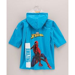 Babyhug PVC Full Sleeves Hooded Raincoat Spiderman Print - Blue