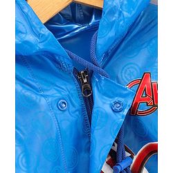 Babyhug Full Sleeves Hooded Raincoat Marvel Avengers Print - Blue