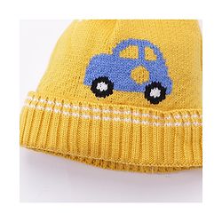 Babyhug Woollen Cap Car Print Yellow - Diameter 11 cm