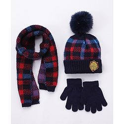 Babyhug Woollen Cap Gloves With Muffler Multicolour - Cap Diameter 8.5 cm
