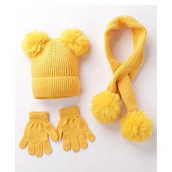 Babyhug Woollen Cap Gloves With Muffler - Yellow
