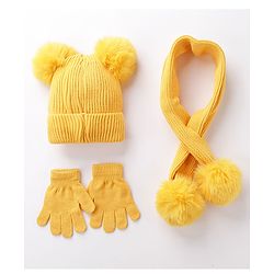Babyhug Woollen Cap Gloves With Muffler - Yellow