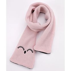 Babyhug Woollen Cap Gloves With Muffler Eye Print Pink - Cap Diameter 11 cm
