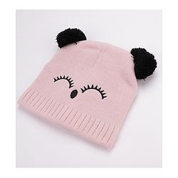Babyhug Woollen Cap Gloves With Muffler Eye Print Pink - Cap Diameter 11 cm