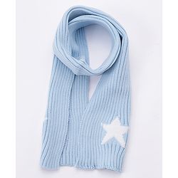Babyhug Woollen Cap Gloves With Muffler Star Print Blue - Cap Diameter 10 cm