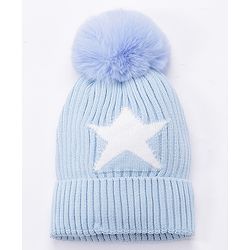 Babyhug Woollen Cap Gloves With Muffler Star Print Blue - Cap Diameter 10 cm