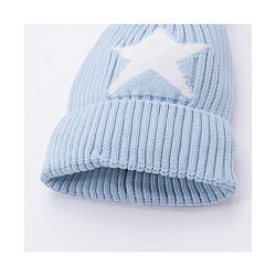 Babyhug Woollen Cap Gloves With Muffler Star Print Blue - Cap Diameter 10 cm