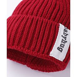 Babyhug Woollen Cap Gloves With Muffler Solid Red - Cap Diameter 10.5 cm