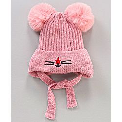 Babyhug Cotton Woollen Cap Muffler and Gloves Set Pink - Circumference 21 cm