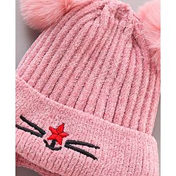 Babyhug Cotton Woollen Cap Muffler and Gloves Set Pink - Circumference 21 cm