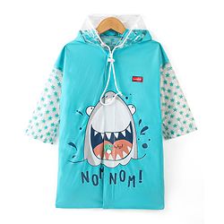 Babyhug Full Sleeves Hooded Raincoat Shark Print - Blue