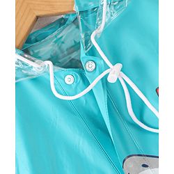 Babyhug Full Sleeves Hooded Raincoat Shark Print - Blue