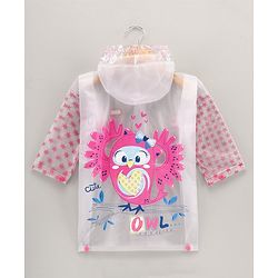 Babyhug Full Sleeves Hooded Raincoat Owl Print - Pink