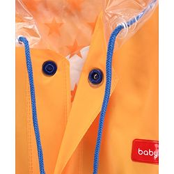 Babyhug Full Sleeves Hooded Raincoat Car Print - Orange