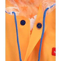 Babyhug Full Sleeves Hooded Raincoat Car Print - Orange