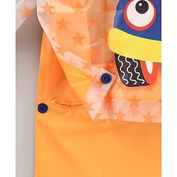 Babyhug Full Sleeves Hooded Raincoat Car Print - Orange