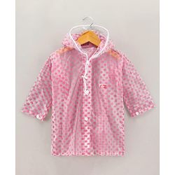 Babyhug Full Sleeves Hooded Raincoat Polka Dot Print - Pink