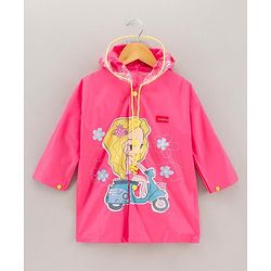 Babyhug Full Sleeves Hooded Raincoat Girl Scooter Print - Pink