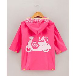 Babyhug Full Sleeves Hooded Raincoat Girl Scooter Print - Pink