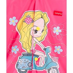 Babyhug Full Sleeves Hooded Raincoat Girl Scooter Print - Pink