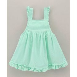 Babyhug 100% Cotton Frock with  Half Sleeves Inner Tee Floral Embroidery - Aqua Blue