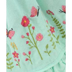 Babyhug 100% Cotton Frock with  Half Sleeves Inner Tee Floral Embroidery - Aqua Blue