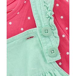 Babyhug 100% Cotton Frock with  Half Sleeves Inner Tee Floral Embroidery - Aqua Blue