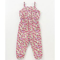 Babyhug 100% Cotton Singlet Sleeves Jumpsuit Floral Print - Pink