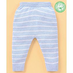 Babyhug 100% Organic Cotton Full Length Striped Fleece Pant - Blue