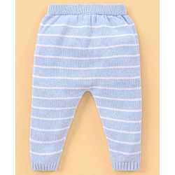 Babyhug 100% Organic Cotton Full Length Striped Fleece Pant - Blue